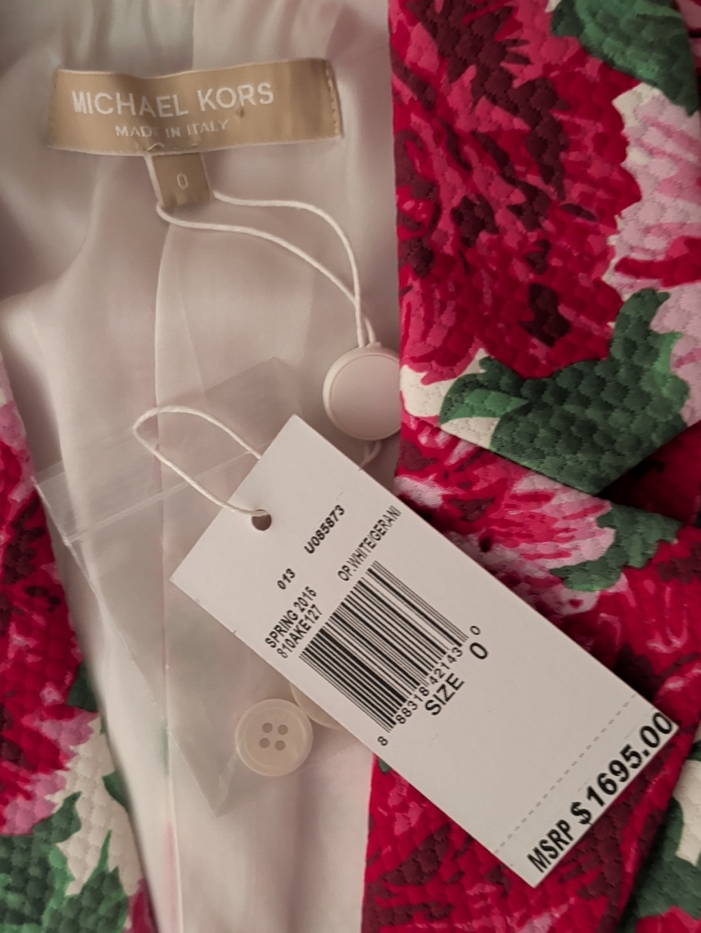 NWT Onward Luxury Paris Michael Kors Floral Quilted Blazer in Pink, Red & Green